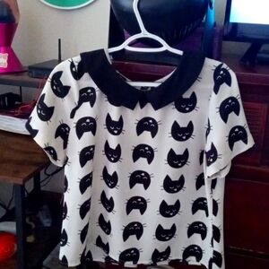 Cute Cat Face blouse with peter pan collar